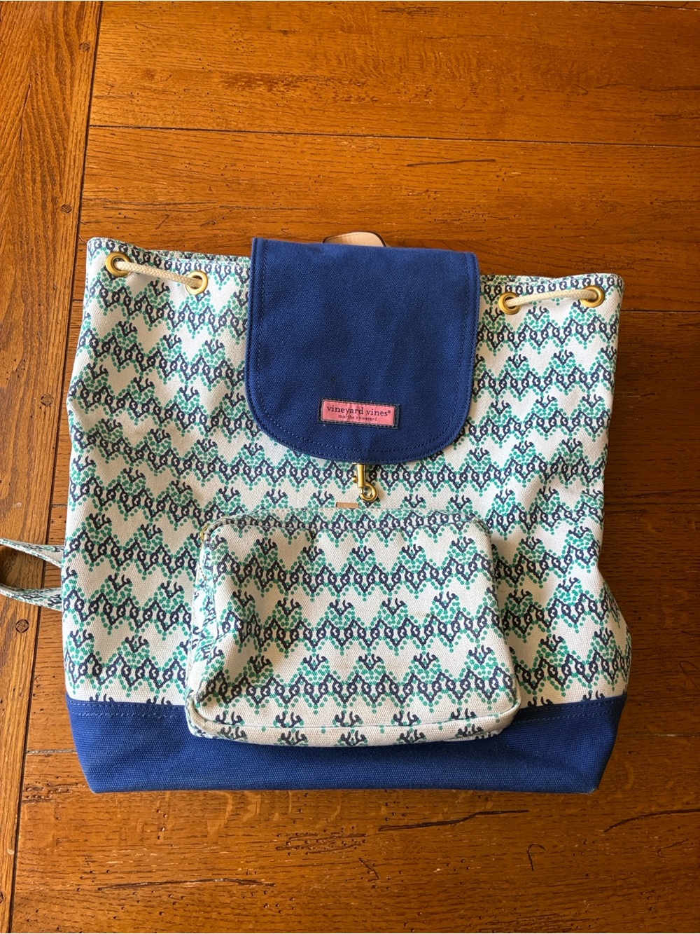 Vineyard Vines Blue, Teal & White Patterned Canvas Backpack